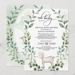 Elegante Greenery Gold Baby Lamb Virtual Shower Kaart