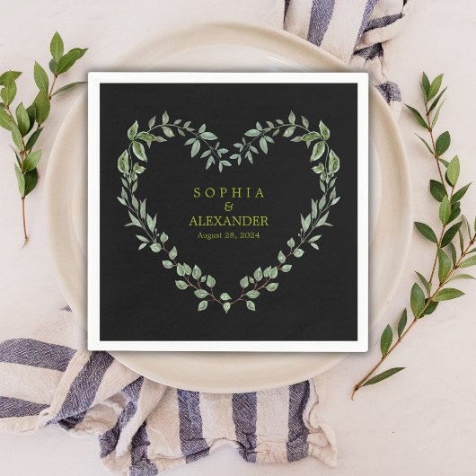 Elegante Greenery Heart Wedding gepersonaliseerd Servet