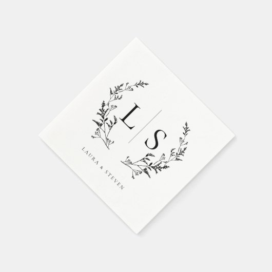 Elegante Greenery Krans Monogram bruiloft Servet (Hoek)