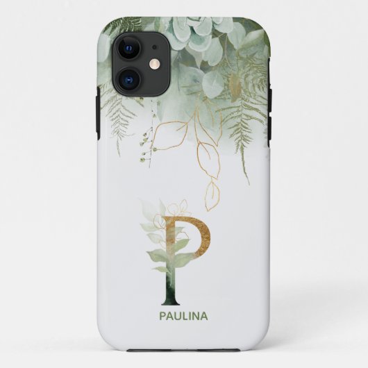 Elegante Greenery Letter P Hoesje-Mate iPhone Case (Achterkant)