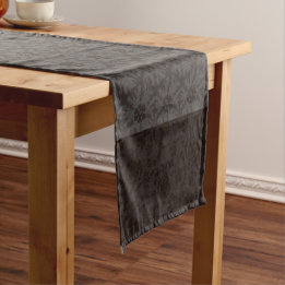 Elegante Greige Damast Kerstster Patroon Korte Tafelloper