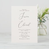 Elegante Greige Script bruiloft uitnodiging (Staand voorkant)