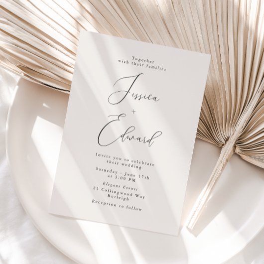 Elegante Greige Script bruiloft uitnodiging