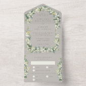 Elegante Greige Snowberry+Eucalyptus Bruiloft All In One Uitnodiging (Binnen)