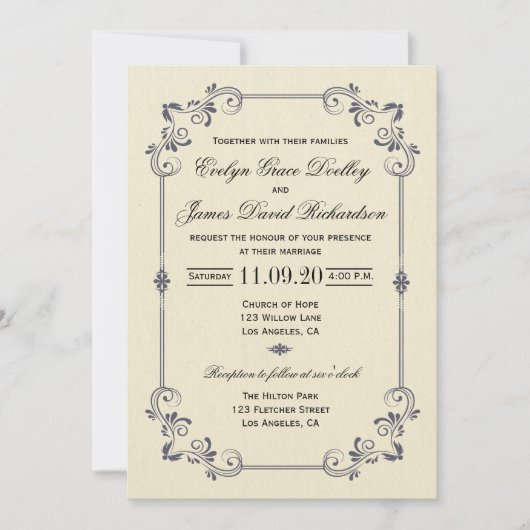 Elegante grens bruiloft uitnodiging (Voorkant)