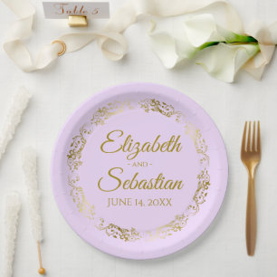 Elegante  grens Lila Paarse & gouden bruiloft Papieren Bordje