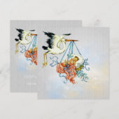 Elegante Grey Blue Stork Baby Boy Shower Kaart (Voorkant / Achterkant)