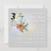 Elegante Grey Blue Stork Baby Boy Shower Kaart (Achterkant)