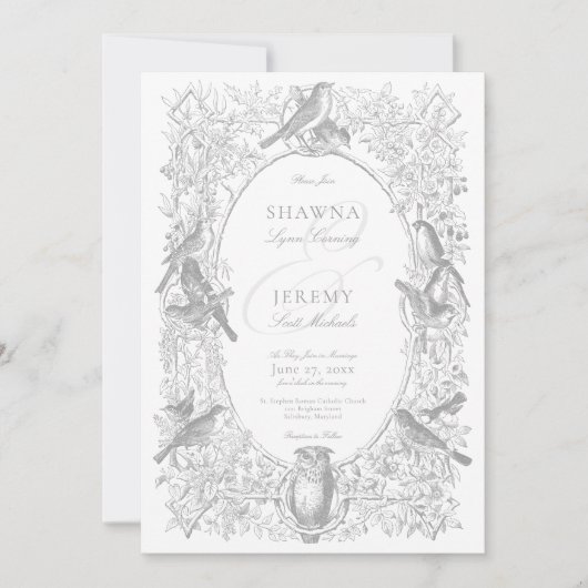 Elegante Grey Chinoiserie Natuur & Vogels bruiloft Kaart (Voorkant)