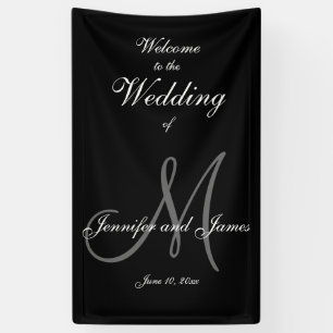 Elegante Grey M Initiaal en namen Trouwbanner Spandoek
