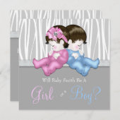 Elegante Grey Zebra gender Reveal Shower Kaart (Voorkant / Achterkant)
