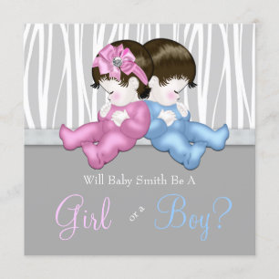 Elegante Grey Zebra gender Reveal Shower Kaart