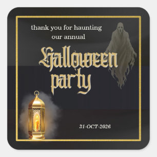 Elegante griezelige zwarte gouden lantaarn Hallowe Vierkante Sticker