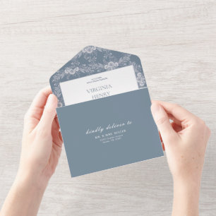 Elegante  grijs-blauw bruiloft uitnodiging met