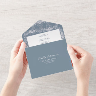 Elegante grijs-blauw bruiloft uitnodiging met