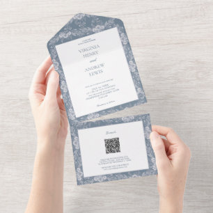 Elegante  grijs-blauw Classic Wedding Invitati All In One Uitnodiging