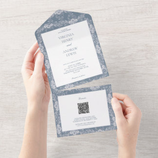 Elegante grijs-blauw Classic Wedding Invitati All In One Uitnodiging