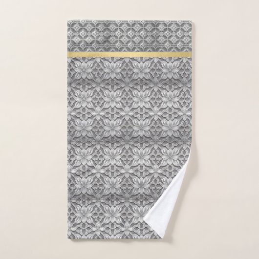 Elegante Grijs en Goud Abstract Handdoek Set (Handdoek)