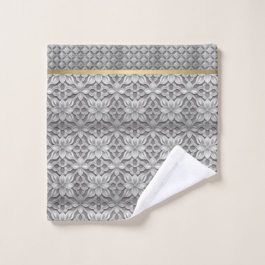 Elegante Grijs en Goud Abstract Handdoek Set (Wasdoekje)