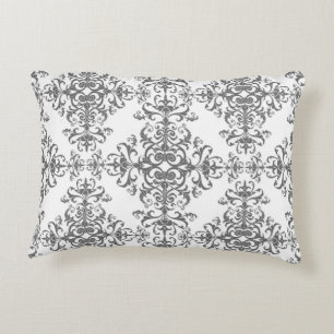 Elegante grijs-witte bloemrijke vintage stijl dama accent kussen