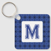 Elegante grijsblauwe Sleutelhanger met Monogram (Voorkant)
