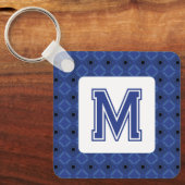 Elegante grijsblauwe Sleutelhanger met Monogram (Voorkant)