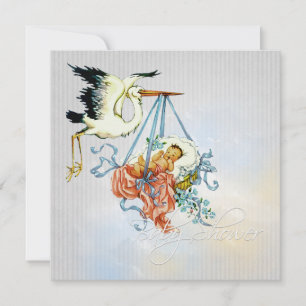 Elegante grijze blauwe ooievaar baby jongens douch kaart