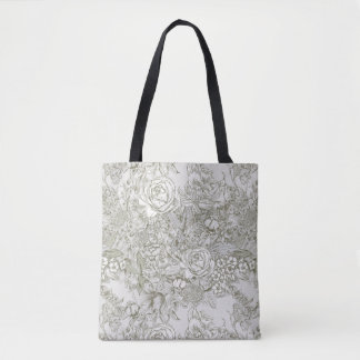 Elegante grijze bloem toile draagtas