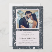 Elegante Grijze Bloemen Foto Border Engagement Par Kaart (Voorkant)