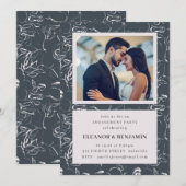 Elegante Grijze Bloemen Foto Border Engagement Par Kaart (Voorkant / Achterkant)