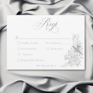 Elegante Grijze Chinoiserie Natuur & Vogels Bruilo RSVP Kaartje