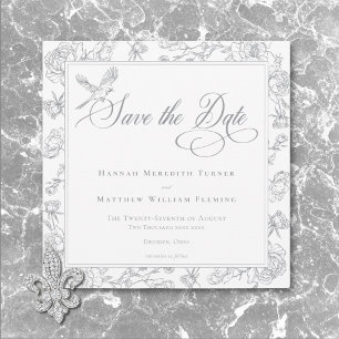 Elegante grijze chinoiserie vogel en familiewapen  save the date