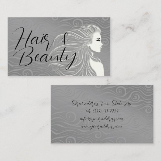 Elegante Grijze Curven Haar & Beauty Salon Kaart Visitekaartje (Voorkant / Achterkant)