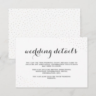 Elegante grijze en witte trouwdetails met stippen informatiekaartje