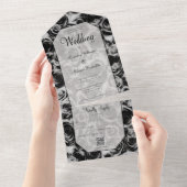 Elegante grijze en zwarte rozen QR-code All In One Uitnodiging (Afscheurbaar)