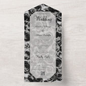 Elegante grijze en zwarte rozen QR-code All In One Uitnodiging (Binnen)