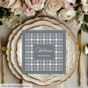 Elegante grijze geruite tartan gepersonaliseerde s servet