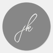 Elegante grijze script monogram bruiloft ronde sticker (Voorkant)