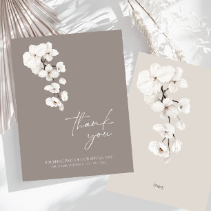 Elegante grijze witte orchidee bruiloft bedankkaart