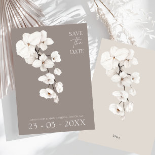 Elegante grijze witte orchidee moderne bruiloft save the date