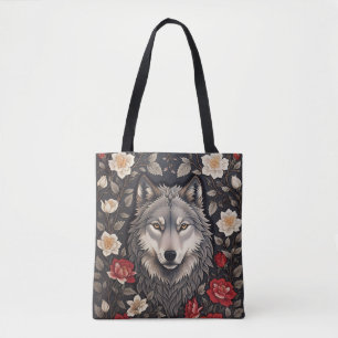 Elegante Grijze Wolf Bloemen Draagtas