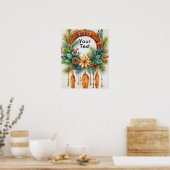 Elegante grillige Boho kerstkrans Poster (Keuken)