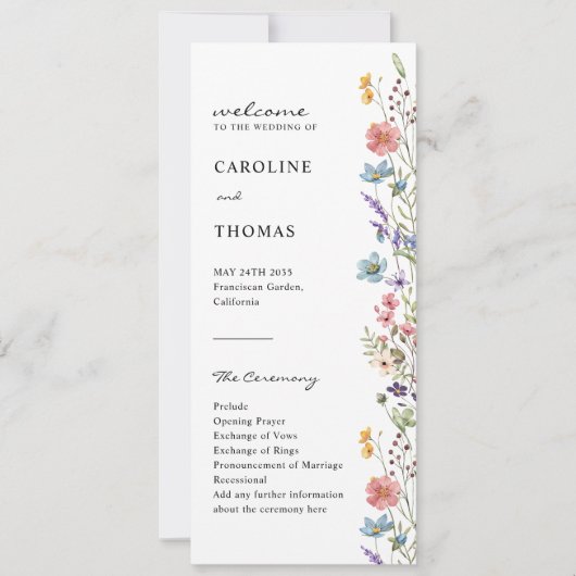 Elegante grillige Boho Wildflower huwelijksprogram (Voorkant)