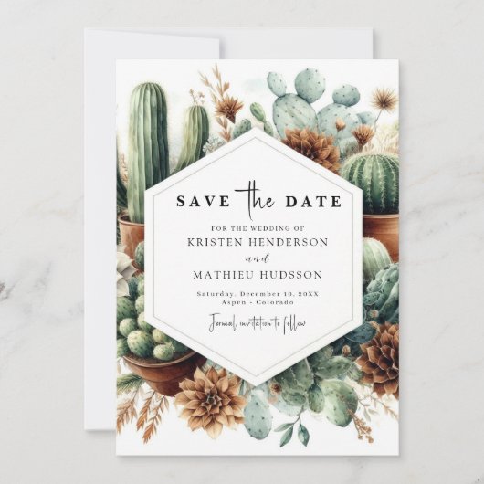 Elegante grillige Cactus bruiloft Save The Date (Voorkant)