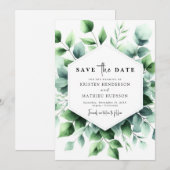 Elegante grillige eucalyptus digitale bruiloft save the date (Voorkant / Achterkant)