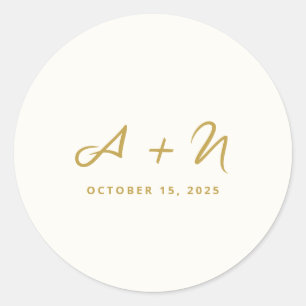 Elegante grillige gouden script monogram bruiloft ronde sticker