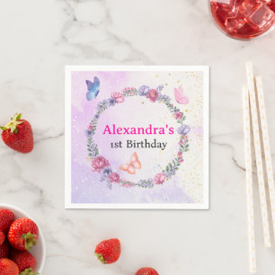 Elegante grillige roze & Paarse bloemenvlinder Servet