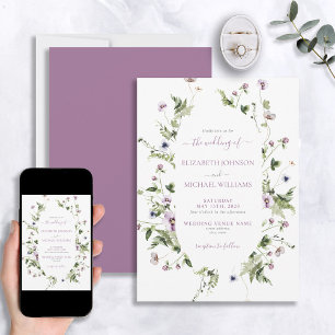 Elegante grillige weide wilde bloemen bruiloft kaart