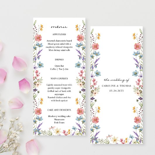 Elegante grillige Wildflower Garden Wedding Menu