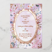 Elegante grillige Wildflower Roze Folie Uitnodigin Folie Uitnodiging (Voorkant)